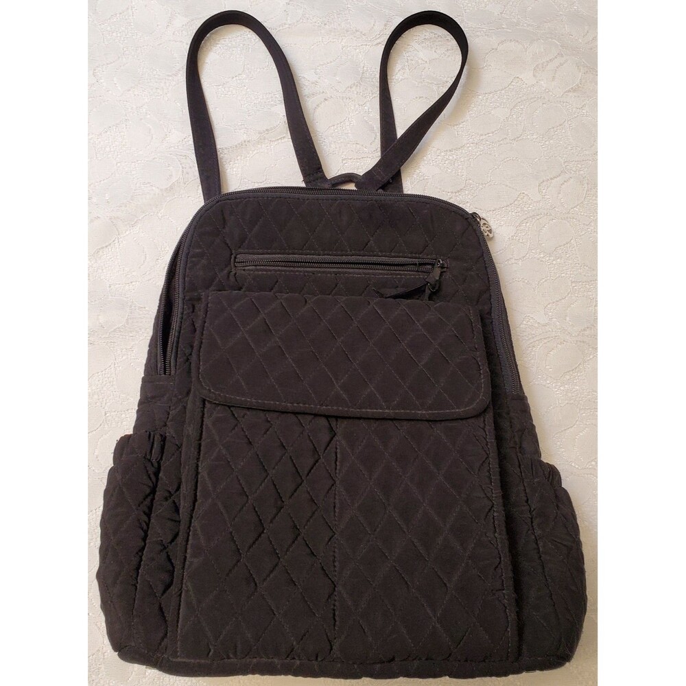 Vera Bradley Essential Classic Black Microfiber Backpack Quilted Bag Purse